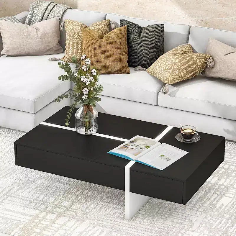 Table basse rectangulaire contemporaine Whisen avec plateau en panneaux de particules et rangement