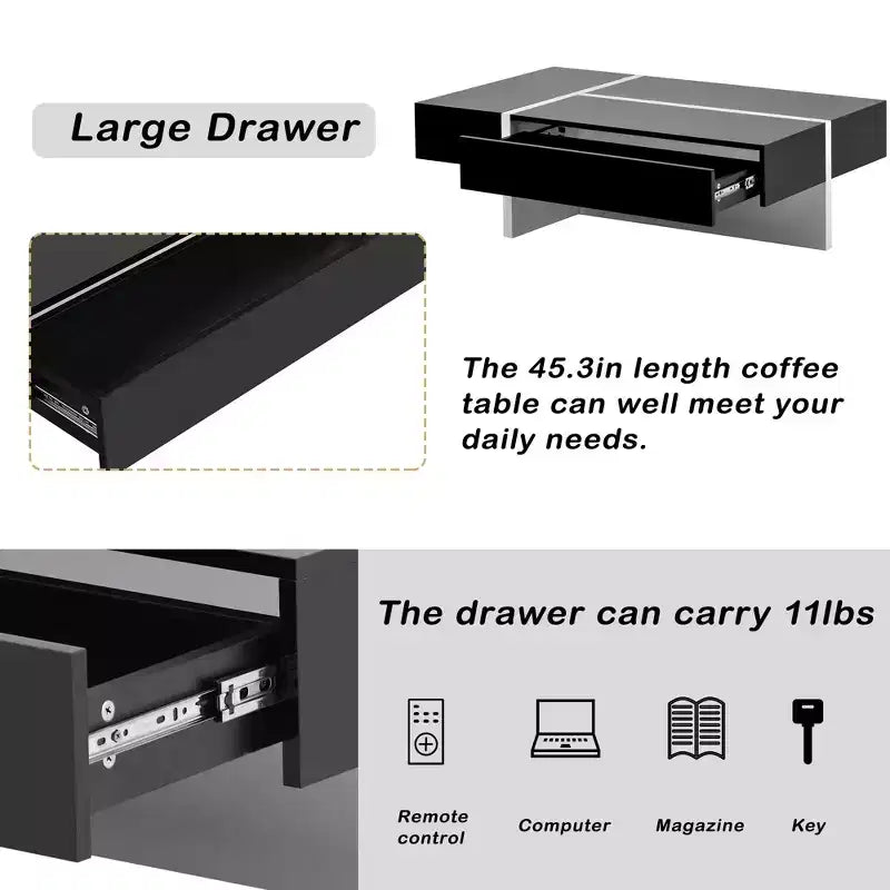 Table basse rectangulaire contemporaine Whisen avec plateau en panneaux de particules et rangement
