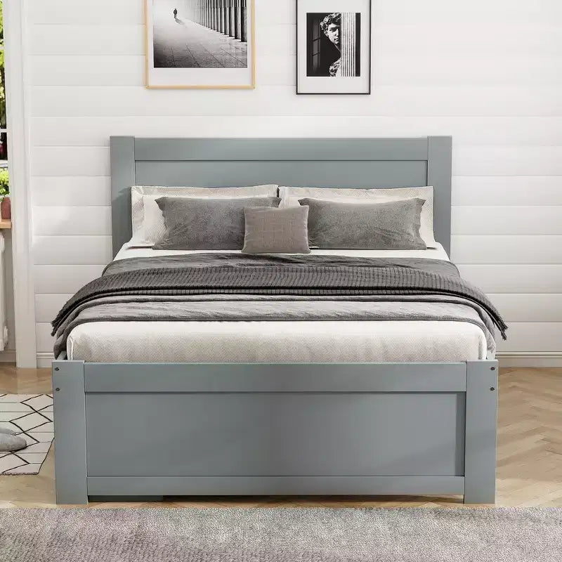 Lit plateforme en bois double/grand avec tiroir et deux étagères de rangement 4O - ModernLuxe
