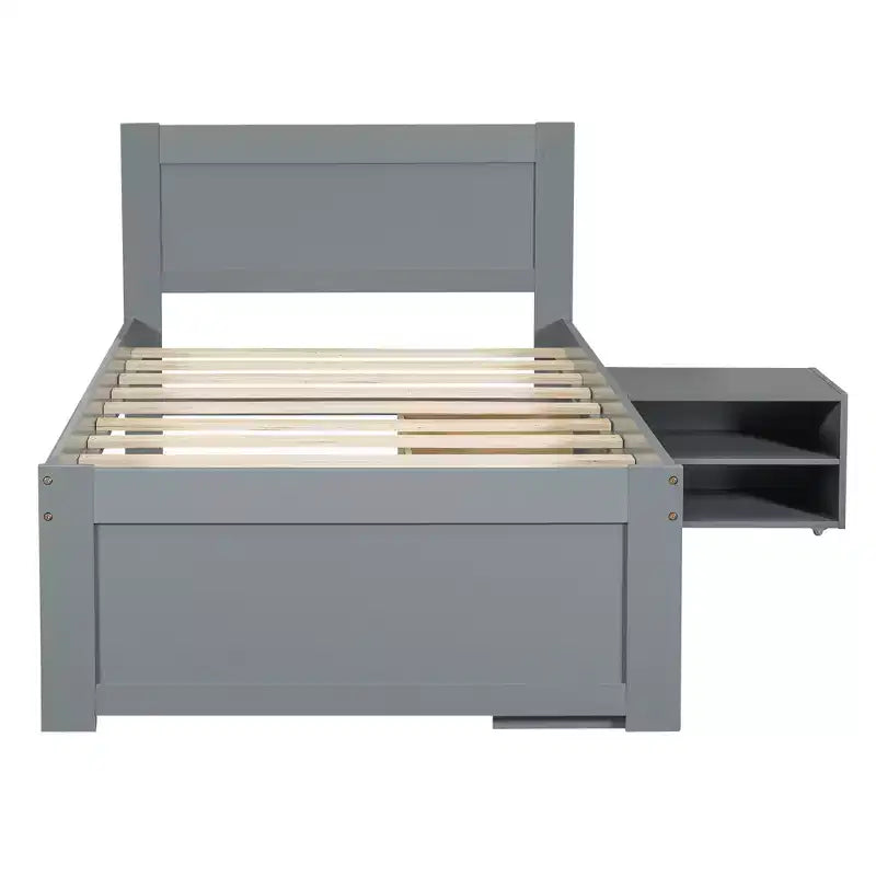 Lit plateforme en bois double/grand avec tiroir et deux étagères de rangement 4O - ModernLuxe