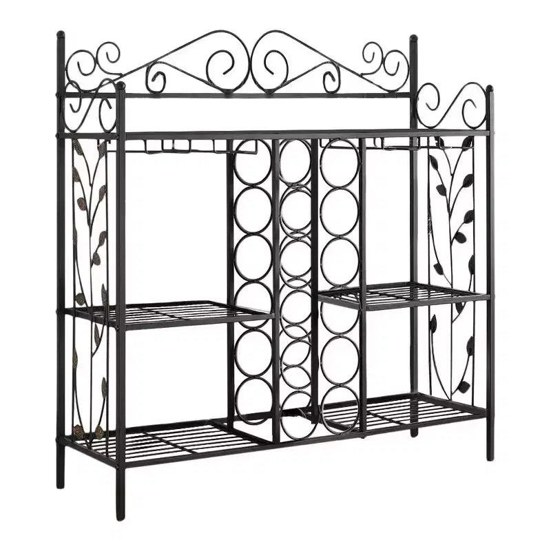 Kings Brand Furniture Console de service en métal avec casier à vin, meuble bar à alcool avec porte-verres