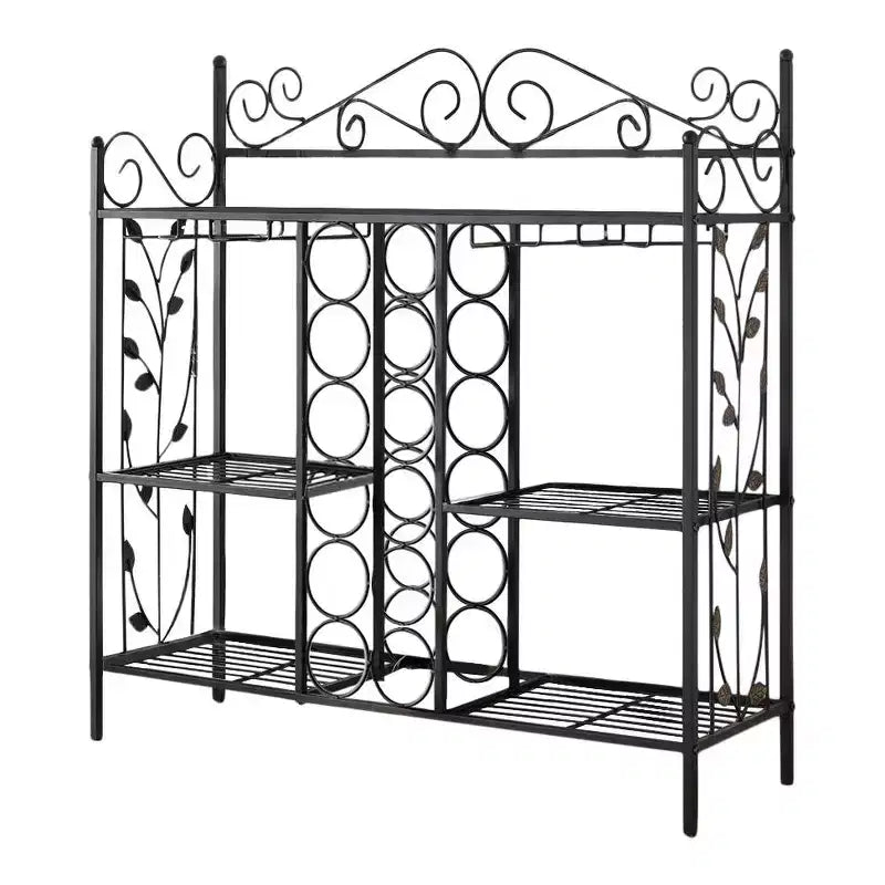 Kings Brand Furniture Console de service en métal avec casier à vin, meuble bar à alcool avec porte-verres