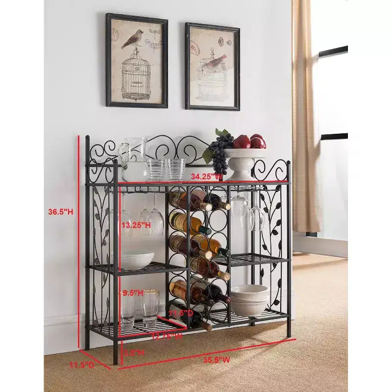 Kings Brand Furniture Console de service en métal avec casier à vin, meuble bar à alcool avec porte-verres