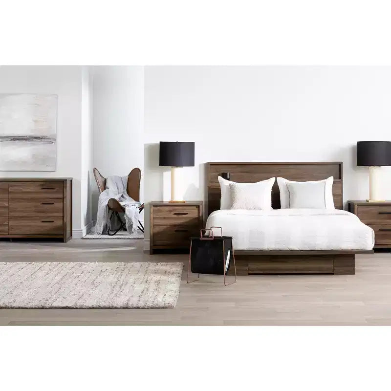 Tête de lit HomeStockTao en Noyer Naturel avec Rangement Ouvert Style 44
