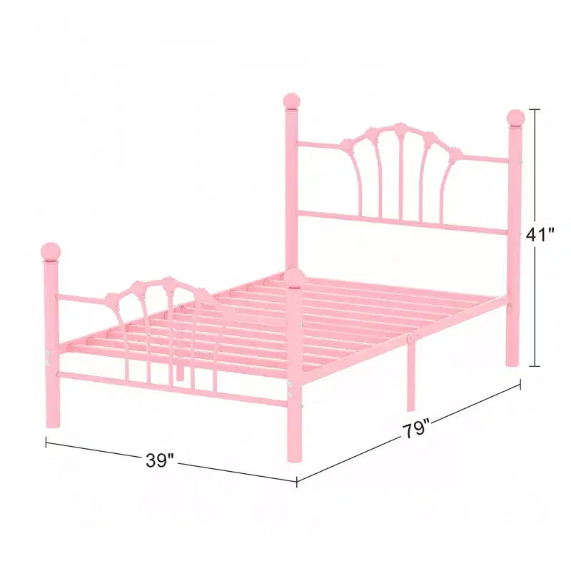 Cadre de lit double VECELO avec tête de lit et pied de lit, cadre de lit plateforme moderne en métal blanc/rose/noir