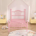 Cadre de lit double VECELO avec tête de lit et pied de lit, cadre de lit plateforme moderne en métal blanc/rose/noir