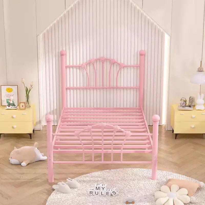 Cadre de lit double VECELO avec tête de lit et pied de lit, cadre de lit plateforme moderne en métal blanc/rose/noir