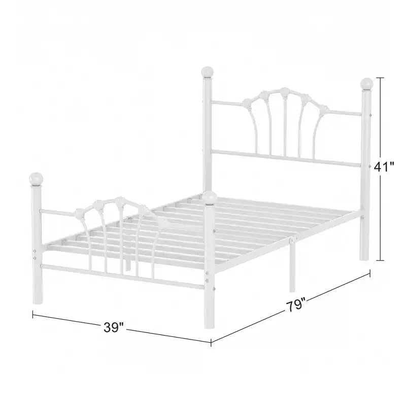Cadre de lit double VECELO avec tête de lit et pied de lit, cadre de lit plateforme moderne en métal blanc/rose/noir