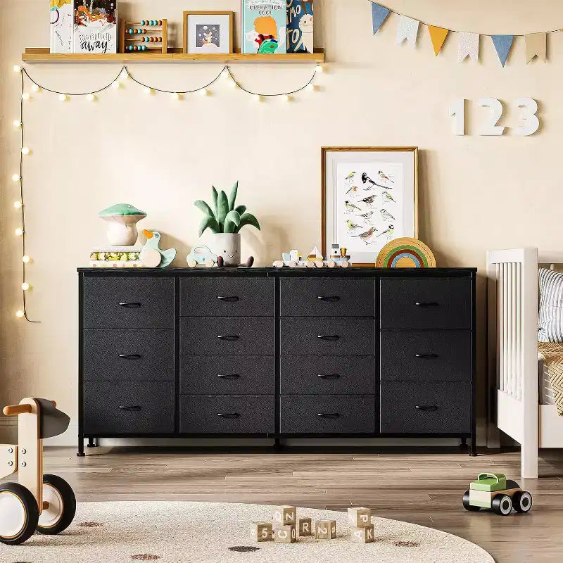 Commode 14 tiroirs, Meuble TV commode 160 cm avec prise de courant