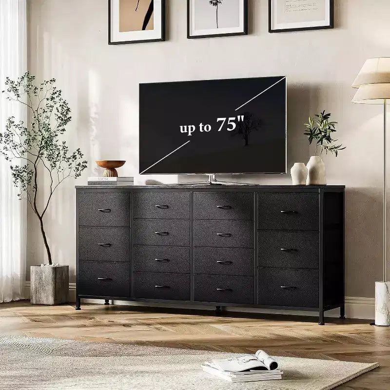 Commode 14 tiroirs, Meuble TV commode 160 cm avec prise de courant