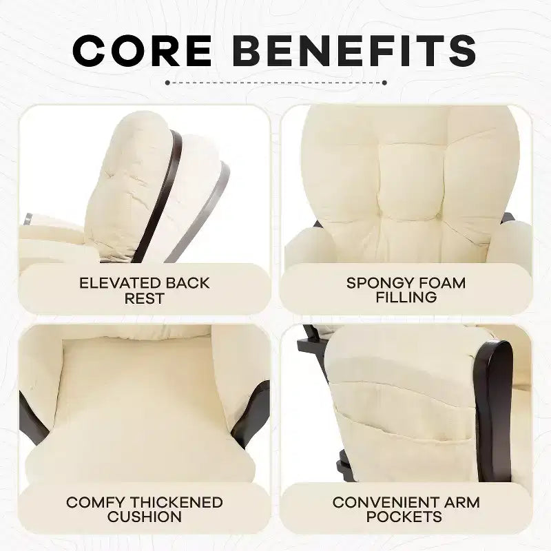 Ensemble fauteuil planeur et ottoman Home Imports Emporium - Mouvement de bercement fluide, fauteuil ergonomique à dossier haut avec accoudoirs rembourrés et poches de rangement