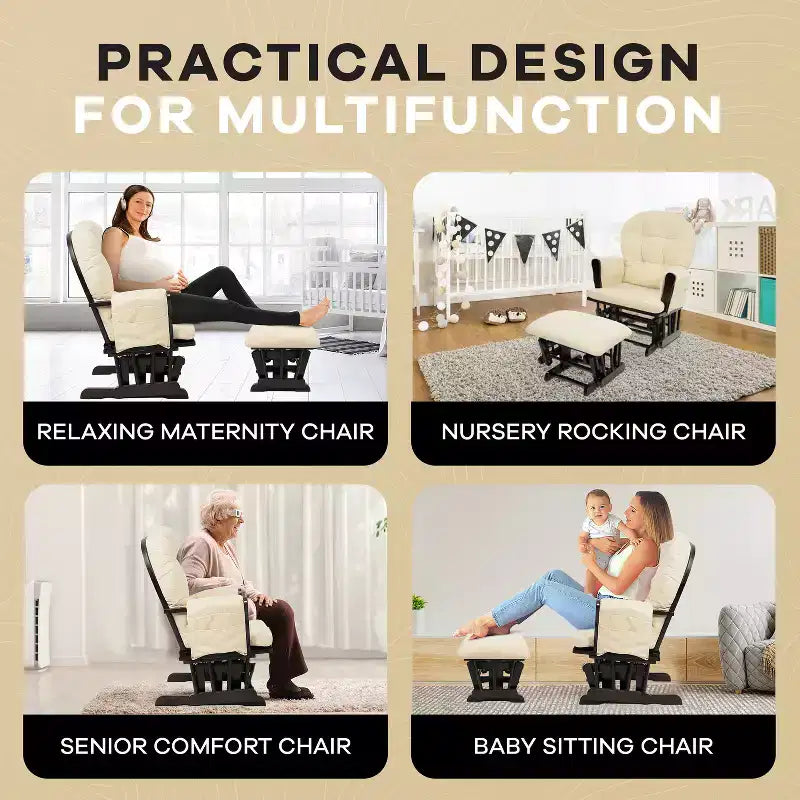 Ensemble fauteuil planeur et ottoman Home Imports Emporium - Mouvement de bercement fluide, fauteuil ergonomique à dossier haut avec accoudoirs rembourrés et poches de rangement