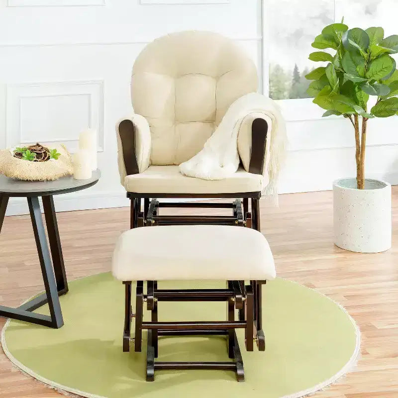 Ensemble fauteuil planeur et ottoman Home Imports Emporium - Mouvement de bercement fluide, fauteuil ergonomique à dossier haut avec accoudoirs rembourrés et poches de rangement