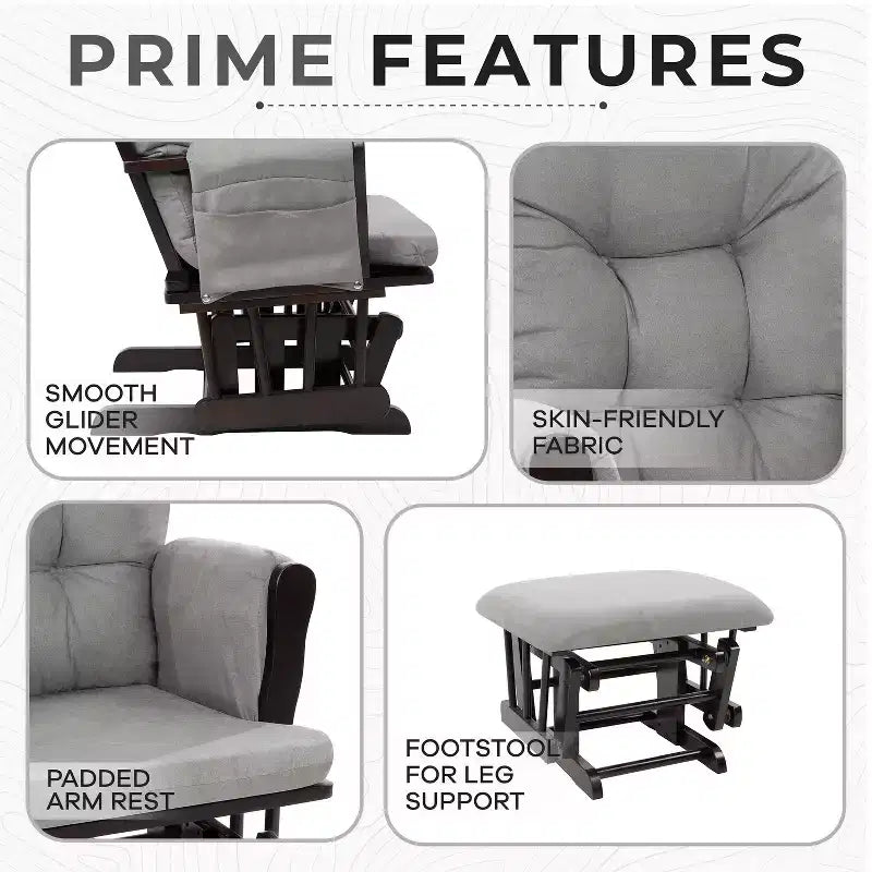 Ensemble fauteuil planeur et ottoman Home Imports Emporium - Mouvement de bercement fluide, fauteuil ergonomique à dossier haut avec accoudoirs rembourrés et poches de rangement