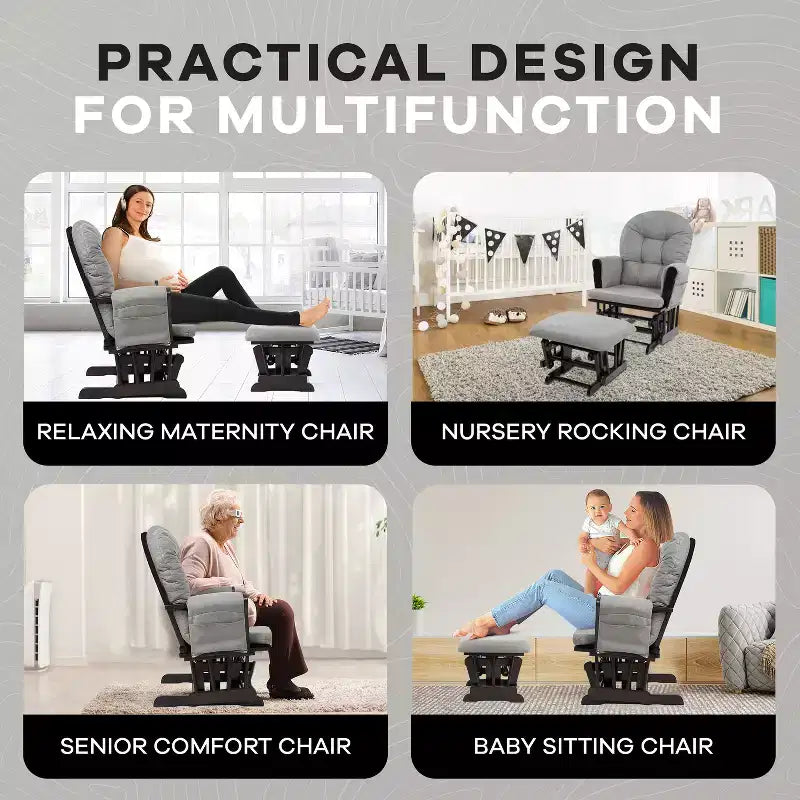 Ensemble fauteuil planeur et ottoman Home Imports Emporium - Mouvement de bercement fluide, fauteuil ergonomique à dossier haut avec accoudoirs rembourrés et poches de rangement