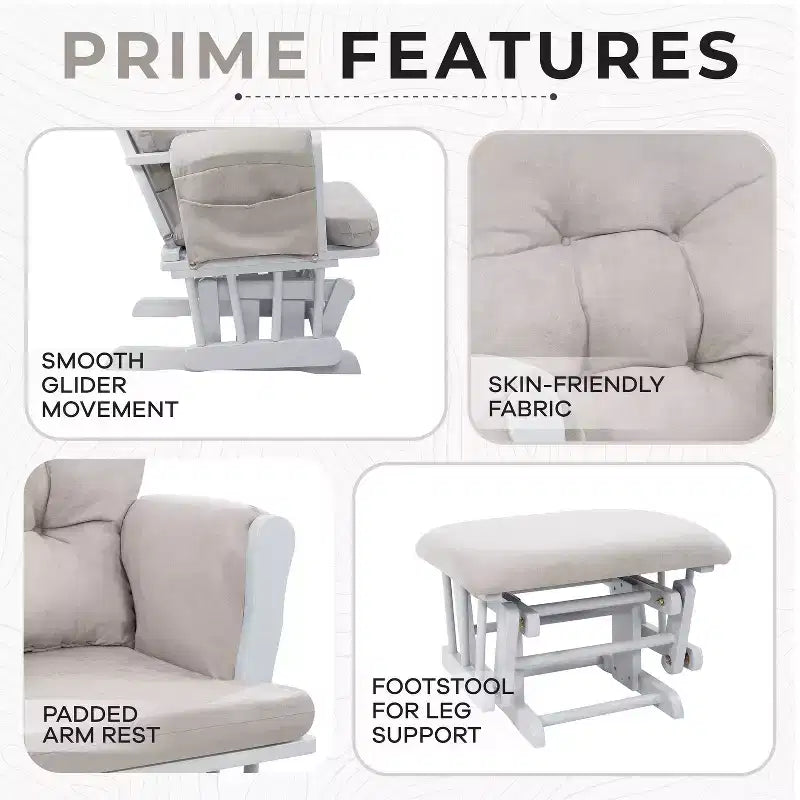 Ensemble fauteuil planeur et ottoman Home Imports Emporium - Mouvement de bercement fluide, fauteuil ergonomique à dossier haut avec accoudoirs rembourrés et poches de rangement