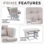 Ensemble fauteuil planeur et ottoman Home Imports Emporium - Mouvement de bercement fluide, fauteuil ergonomique à dossier haut avec accoudoirs rembourrés et poches de rangement