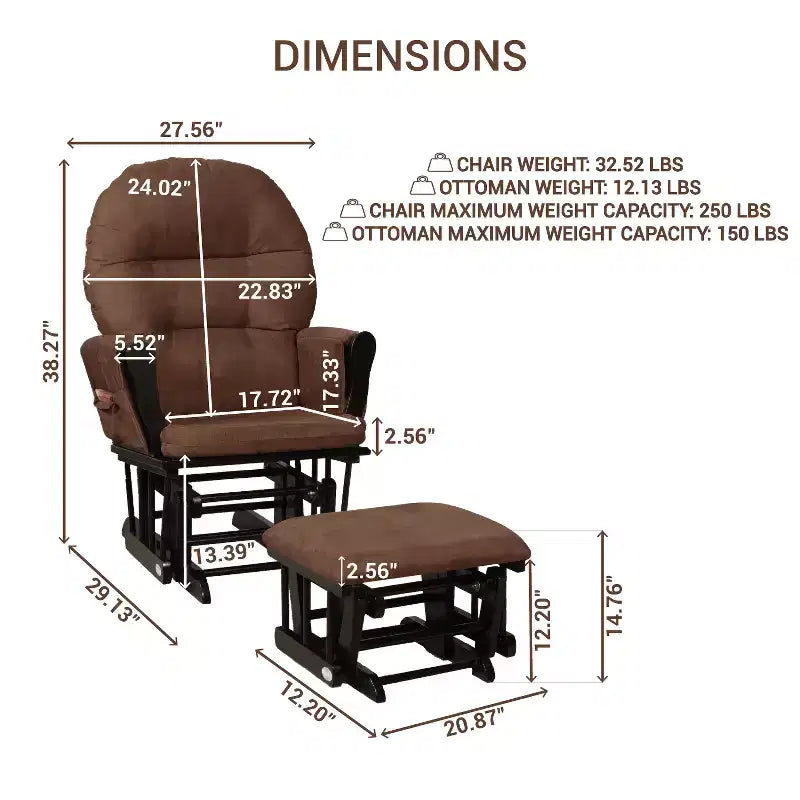 Ensemble fauteuil planeur et ottoman Home Imports Emporium - Mouvement de bercement fluide, fauteuil ergonomique à dossier haut avec accoudoirs rembourrés et poches de rangement