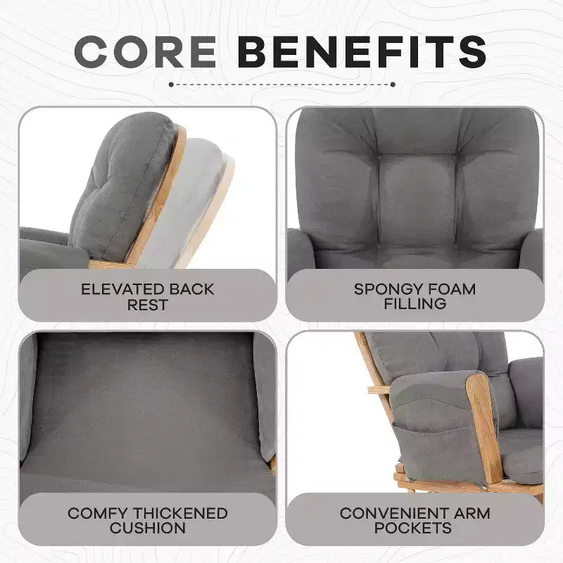 Ensemble fauteuil planeur et ottoman Home Imports Emporium - Mouvement de bercement fluide, fauteuil ergonomique à dossier haut avec accoudoirs rembourrés et poches de rangement