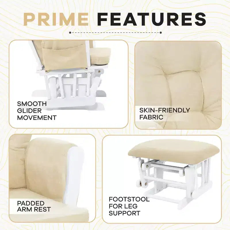 Ensemble fauteuil planeur et ottoman Home Imports Emporium - Mouvement de bercement fluide, fauteuil ergonomique à dossier haut avec accoudoirs rembourrés et poches de rangement