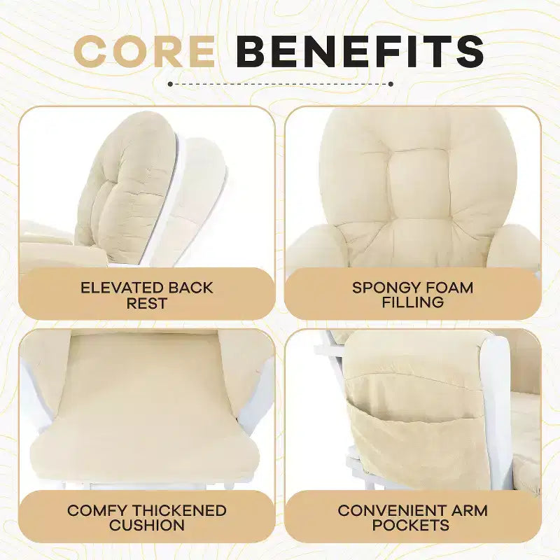 Ensemble fauteuil planeur et ottoman Home Imports Emporium - Mouvement de bercement fluide, fauteuil ergonomique à dossier haut avec accoudoirs rembourrés et poches de rangement