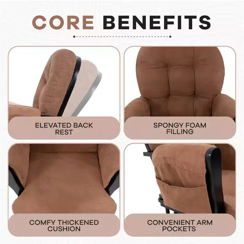 Ensemble fauteuil planeur et ottoman Home Imports Emporium - Mouvement de bercement fluide, fauteuil ergonomique à dossier haut avec accoudoirs rembourrés et poches de rangement