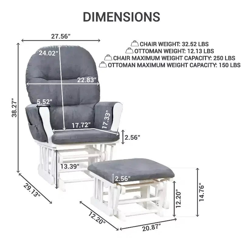 Ensemble fauteuil planeur et ottoman Home Imports Emporium - Mouvement de bercement fluide, fauteuil ergonomique à dossier haut avec accoudoirs rembourrés et poches de rangement