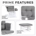Ensemble fauteuil planeur et ottoman Home Imports Emporium - Mouvement de bercement fluide, fauteuil ergonomique à dossier haut avec accoudoirs rembourrés et poches de rangement
