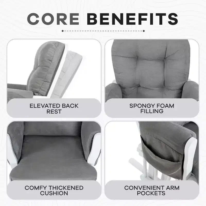 Ensemble fauteuil planeur et ottoman Home Imports Emporium - Mouvement de bercement fluide, fauteuil ergonomique à dossier haut avec accoudoirs rembourrés et poches de rangement