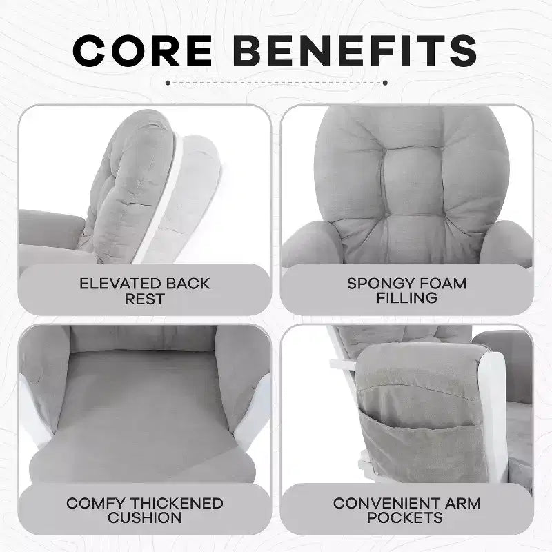 Ensemble fauteuil planeur et ottoman Home Imports Emporium - Mouvement de bercement fluide, fauteuil ergonomique à dossier haut avec accoudoirs rembourrés et poches de rangement