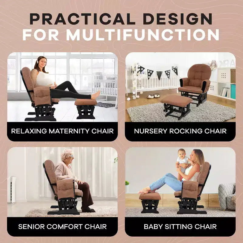 Ensemble fauteuil planeur et ottoman Home Imports Emporium - Mouvement de bercement fluide, fauteuil ergonomique à dossier haut avec accoudoirs rembourrés et poches de rangement