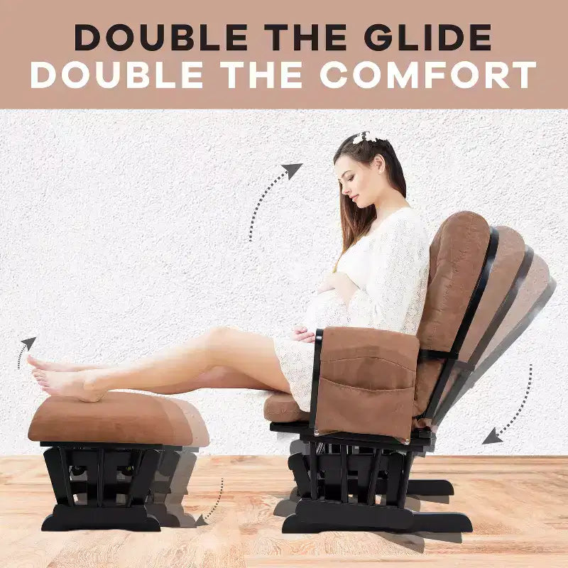 Ensemble fauteuil planeur et ottoman Home Imports Emporium - Mouvement de bercement fluide, fauteuil ergonomique à dossier haut avec accoudoirs rembourrés et poches de rangement