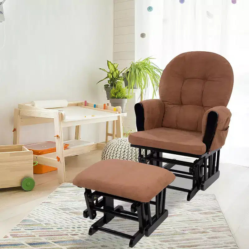 Ensemble fauteuil planeur et ottoman Home Imports Emporium - Mouvement de bercement fluide, fauteuil ergonomique à dossier haut avec accoudoirs rembourrés et poches de rangement