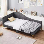 Costway Twin/Full Size Upholstered Daybed Rivet-Tufted Platform Bed with Metal Legs Wood Slats