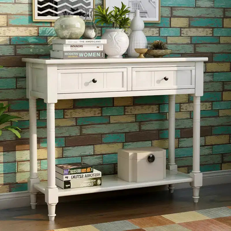 Table console rustique Whisen au design traditionnel avec deux tiroirs et une étagère inférieure
