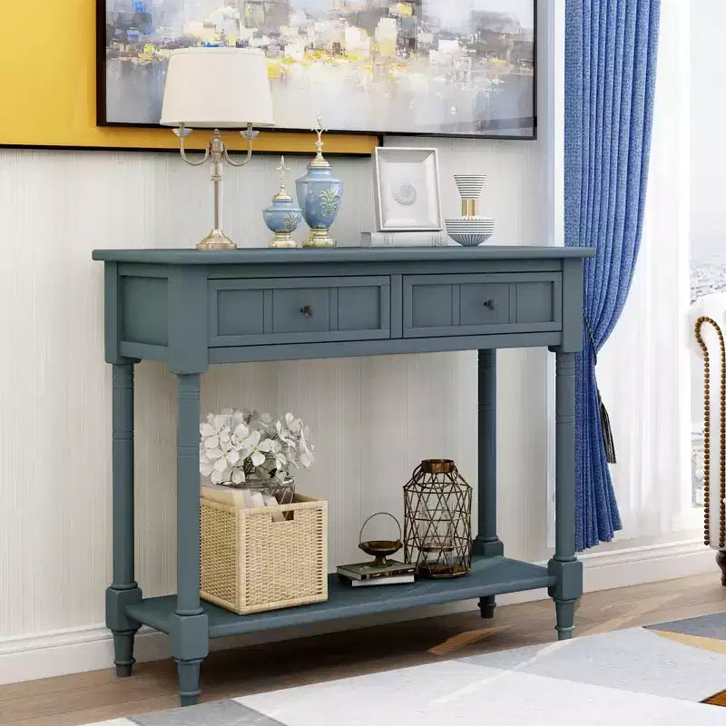 Table console rustique Whisen au design traditionnel avec deux tiroirs et une étagère inférieure