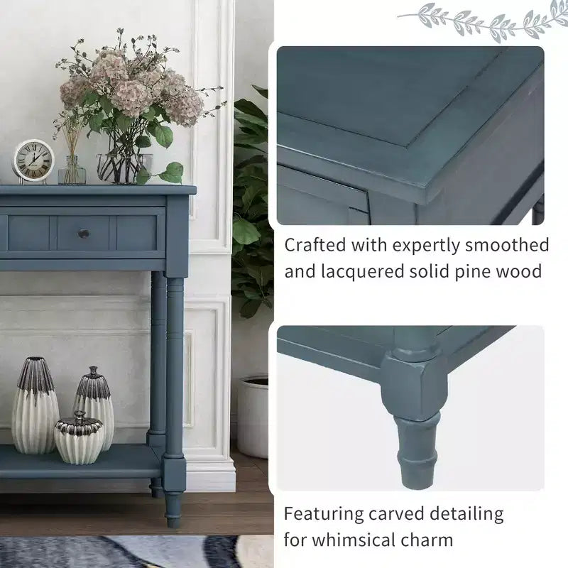 Table console rustique Whisen au design traditionnel avec deux tiroirs et une étagère inférieure