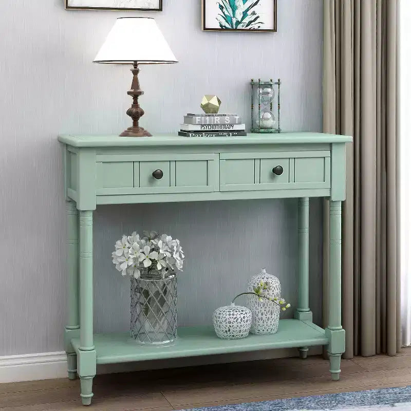 Table console rustique Whisen au design traditionnel avec deux tiroirs et une étagère inférieure