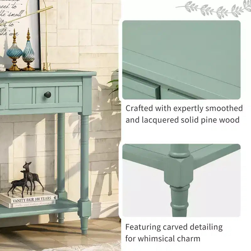 Table console rustique Whisen au design traditionnel avec deux tiroirs et une étagère inférieure