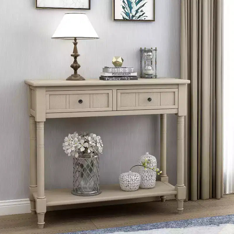 Table console rustique Whisen au design traditionnel avec deux tiroirs et une étagère inférieure