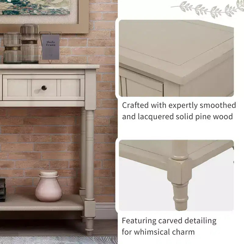Table console rustique Whisen au design traditionnel avec deux tiroirs et une étagère inférieure