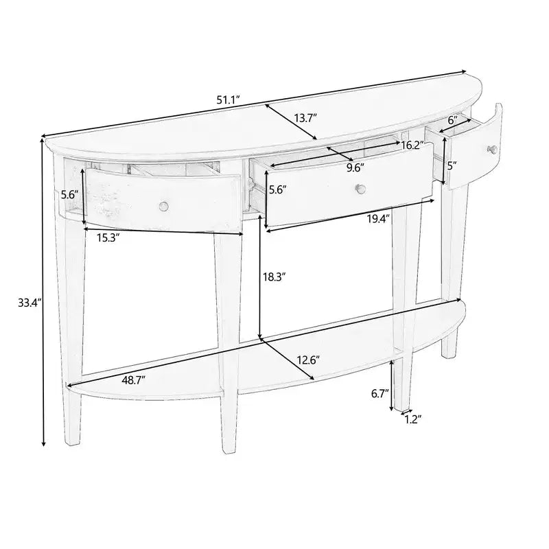 Console de salon Whisen Modern Curved avec 3 tiroirs et 1 étagère pour couloir, entrée, salon