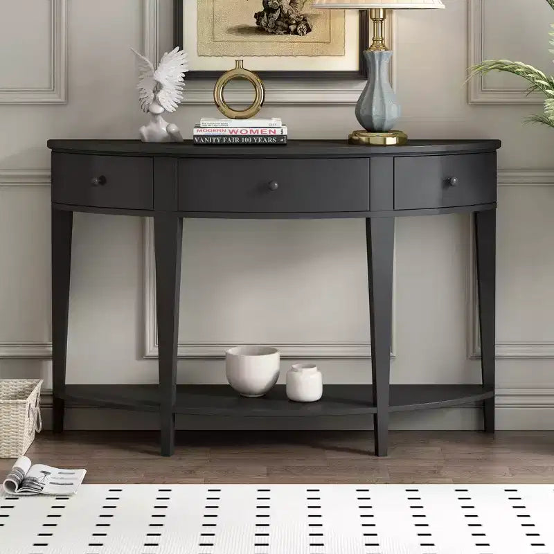 Console de salon Whisen Modern Curved avec 3 tiroirs et 1 étagère pour couloir, entrée, salon