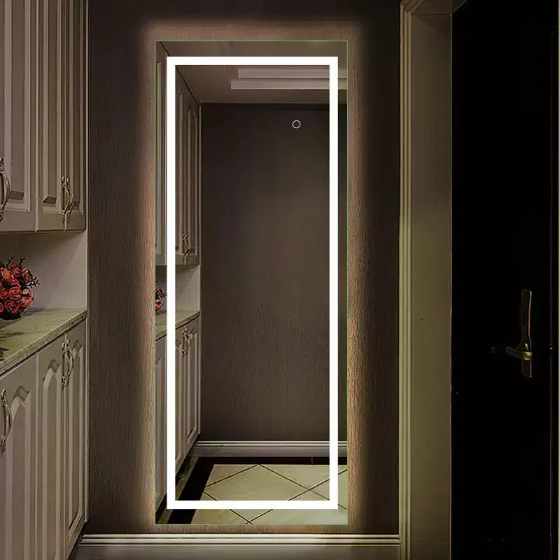 PexFix Miroir de courtoisie rectangulaire sans cadre de 40,6 cm L x 160 cm H, pleine longueur, avec lumières, argenté
