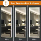 PexFix Miroir de courtoisie rectangulaire sans cadre de 40,6 cm L x 160 cm H, pleine longueur, avec lumières, argenté