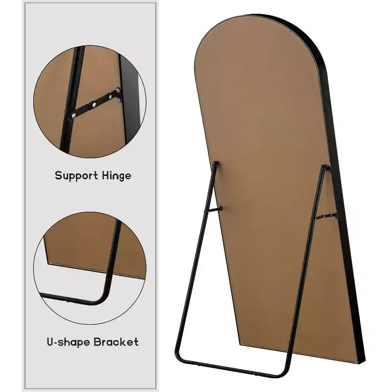 PexFix 31 po (L) x 71 po (H) Miroir corps entier arqué autoportant Cadre en métal Miroir mural Grand miroir de sol Noir