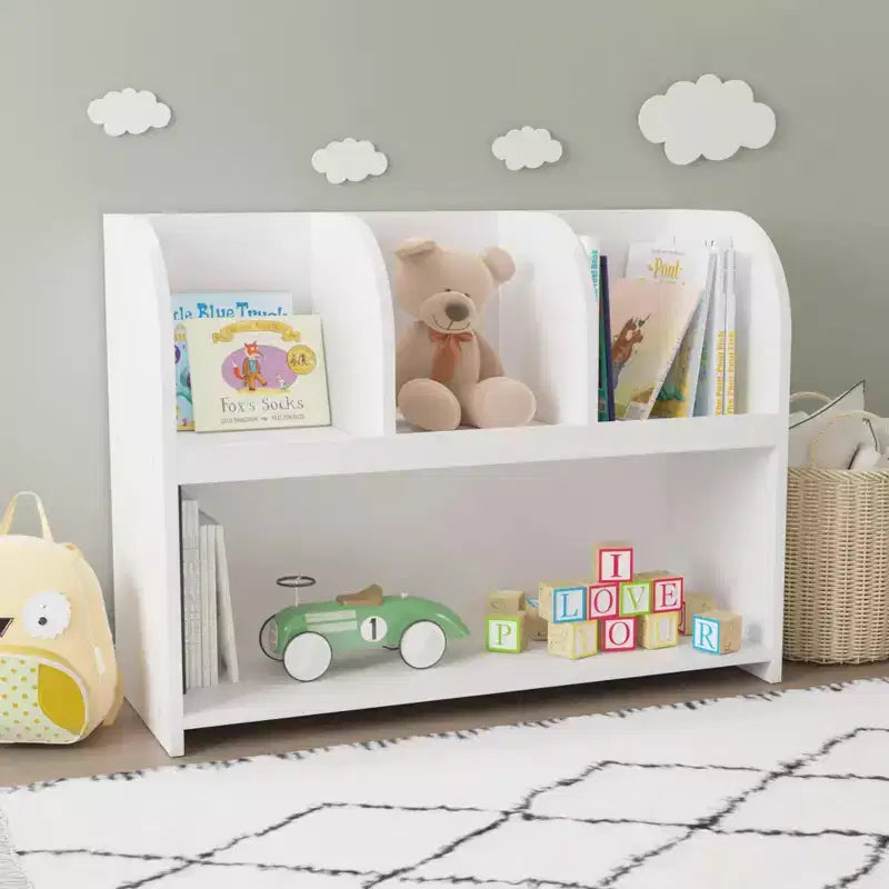 Bibliothèque pour enfants avec 4 compartiments, étagère de rangement, présentoir de rangement, porte-jouets pour chambre d'enfant, blanc