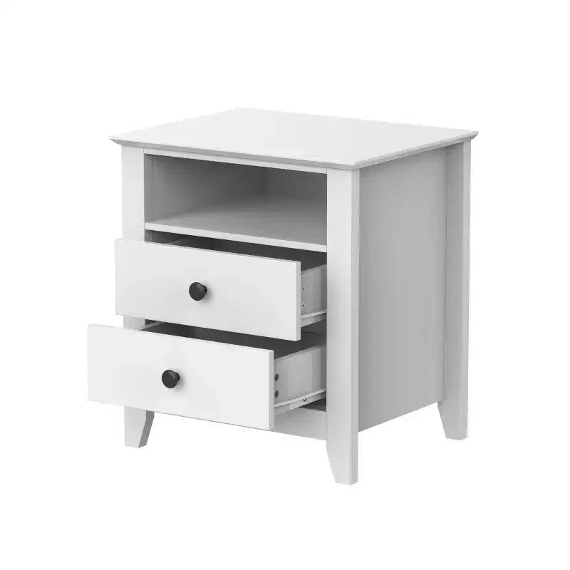 Table de chevet blanche Famapy 2 tiroirs 1 étagère ouverte Design moderne