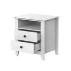 Table de chevet blanche Famapy 2 tiroirs 1 étagère ouverte Design moderne