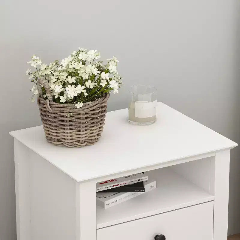 Table de chevet blanche Famapy 2 tiroirs 1 étagère ouverte Design moderne